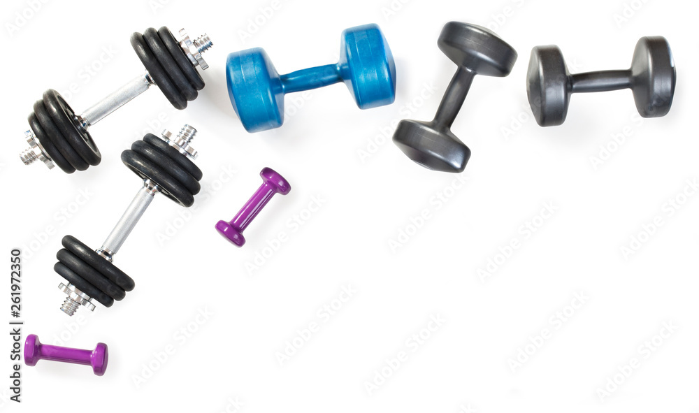 Dumbbells frame on white background Dumbbells frame on white background