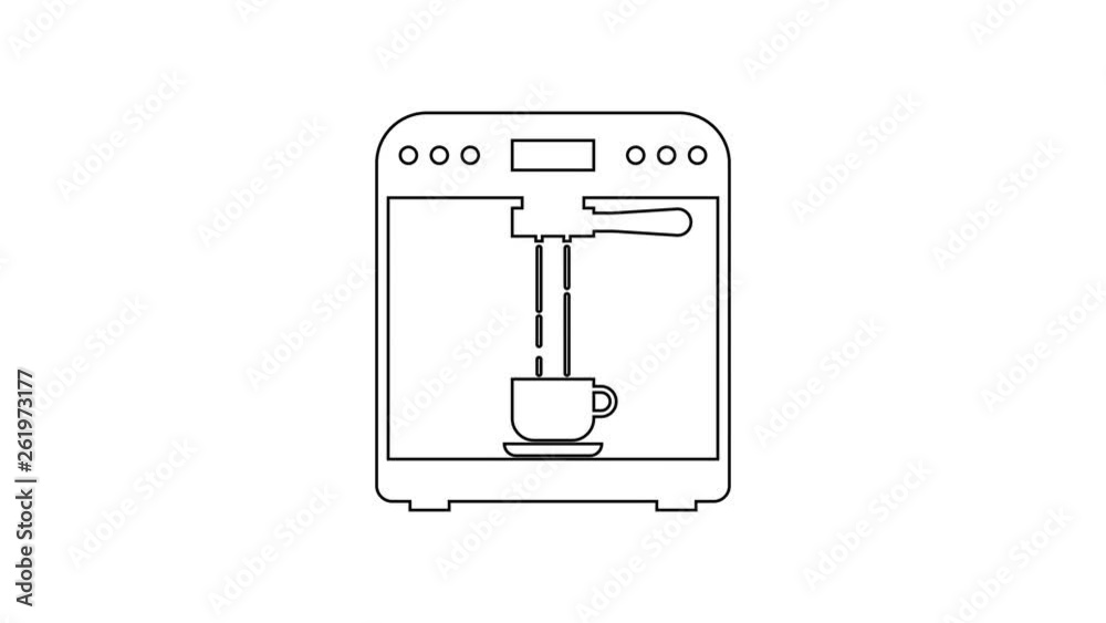 Grey Coffee machine and coffee cup line icon on white background. 4K Video motion graphic animation Grey Coffee machine and coffee cup line icon on white background. 4K Video motion graphic animation