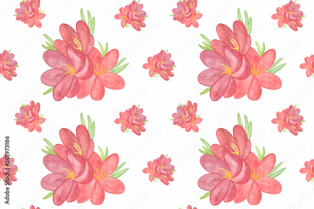 Handdrawn watercolor red flowers seamless pattern with mint polka dot background, holiday decoration, flower ornament for textile, scrapbooking, wrapping paper, ornament for any occasion