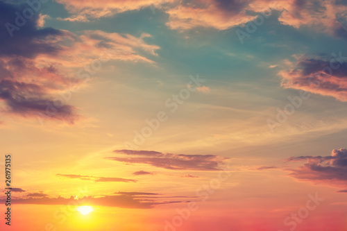 Natural sunset or sunrise with vibrant colors. Dramatic colorful sky background