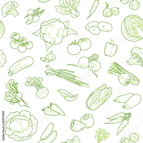 Vegan food seamless pattern design template  sketched style. Vector