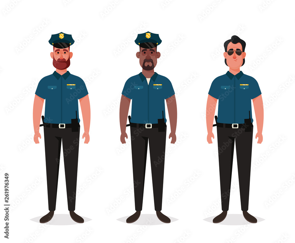 Three Police Officers. Cartoon Style. Vector Illustration Three Police Officers. Cartoon Style. Vector Illustration