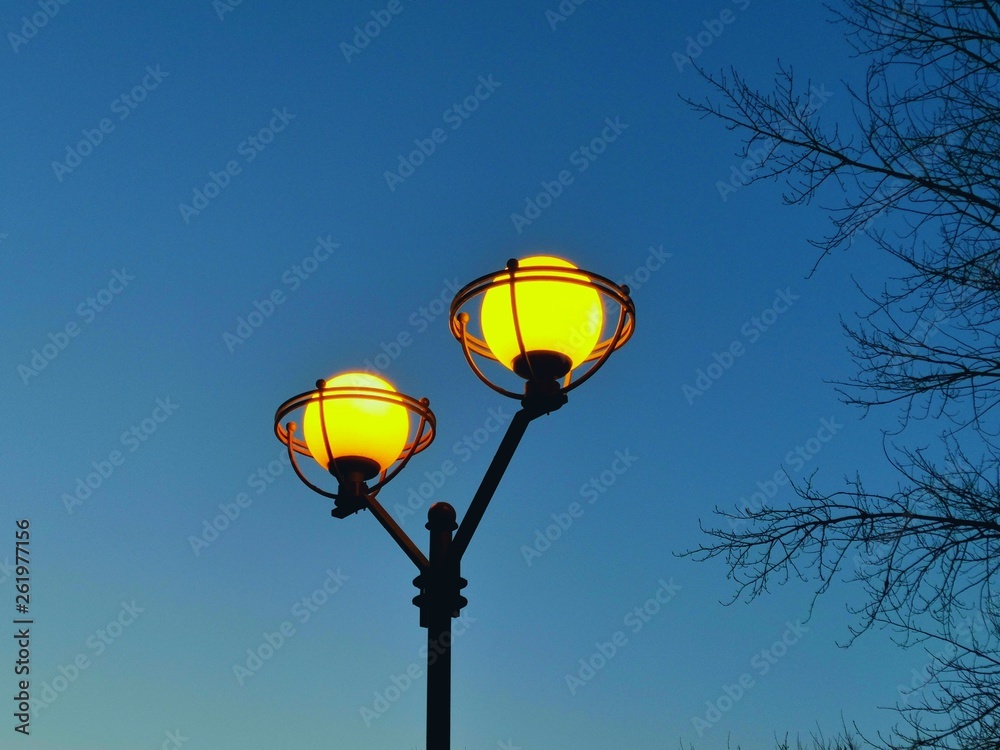 Street light on blue sky