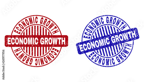 Grunge ECONOMIC GROWTH round stamp seals isolated on a white background. Round seals with grunge texture in red and blue colors.