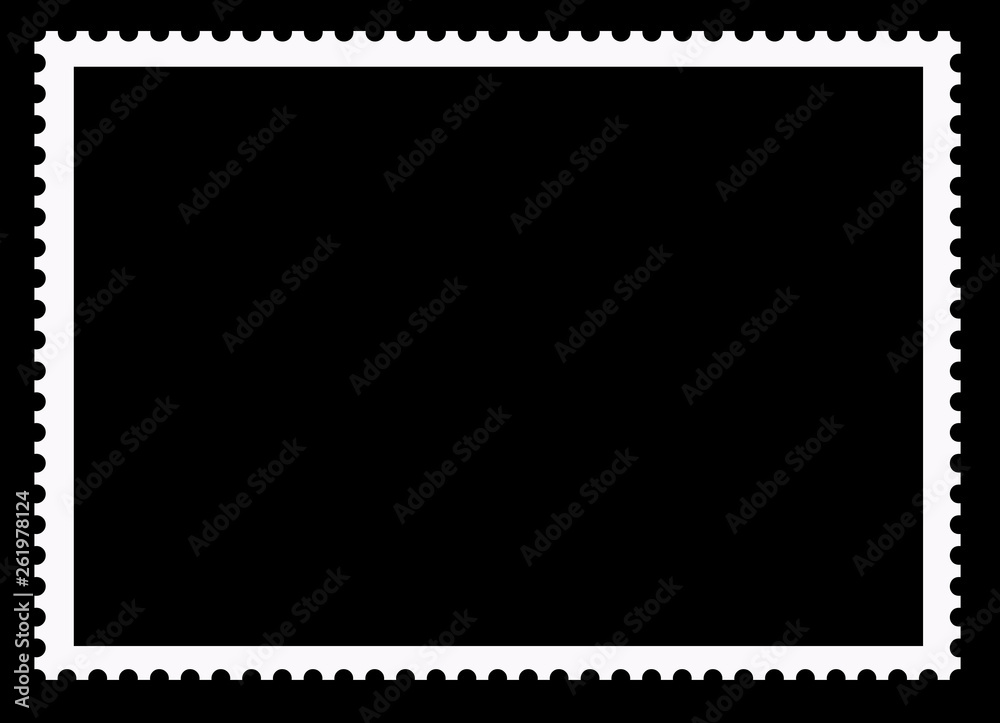 Postage stamps. Clear blank photo frame isolated