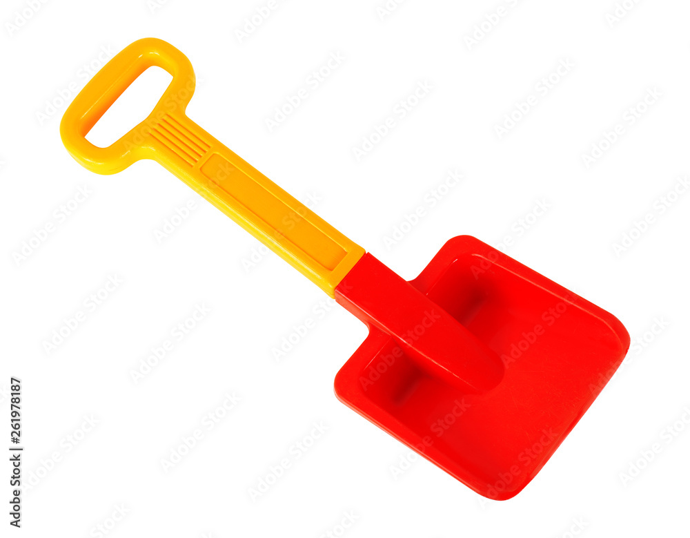 Tools Building and repair toy - Yellow red Shovel with a handle. Isolated Tools Building and repair toy - Yellow red Shovel with a handle. Isolated