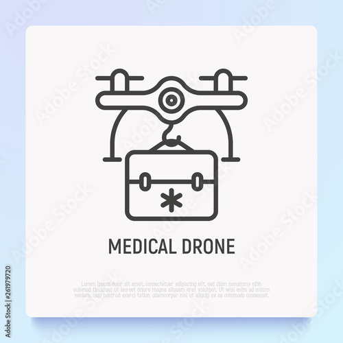Mediine drone delivery thin line icon. Modern vector illustration. © AlexBlogoodf