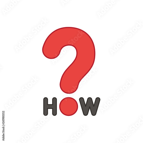Flat design style vector concept of how text with question mark icon on white. Colored outlines.