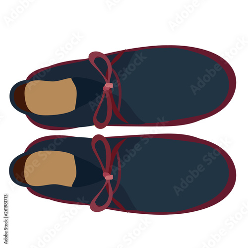 men's shoes with laces, top view, isolated, vector