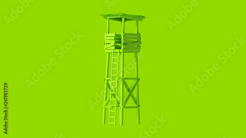 Lime Green Old Rickety Watch Tower with Ladder 3d illustration 