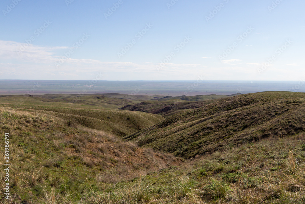 spring in the Kazakh steppes among the hills