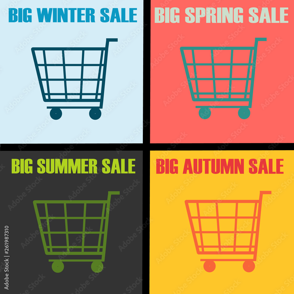 shopping cart icon.big different season lettering shopping cart icon.big different season lettering