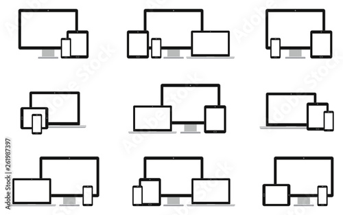 Responsive digital devices icons set