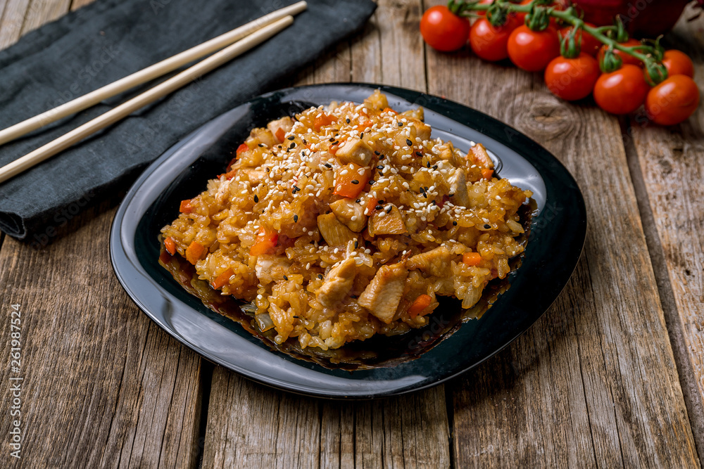 chicken with rice in Chinese sauce chicken with rice in Chinese sauce