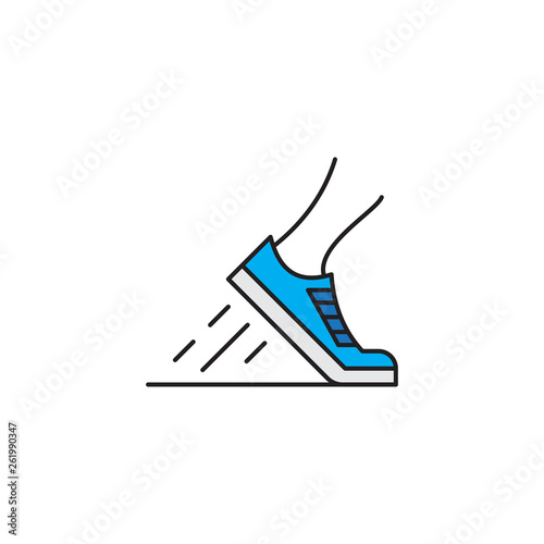 running shoes with leg isolated on white background