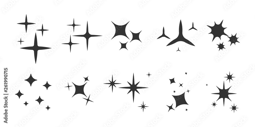 Set of Black Sparkles Symbols. Glowing light effect stars and bursts Set of Black Sparkles Symbols. Glowing light effect stars and bursts