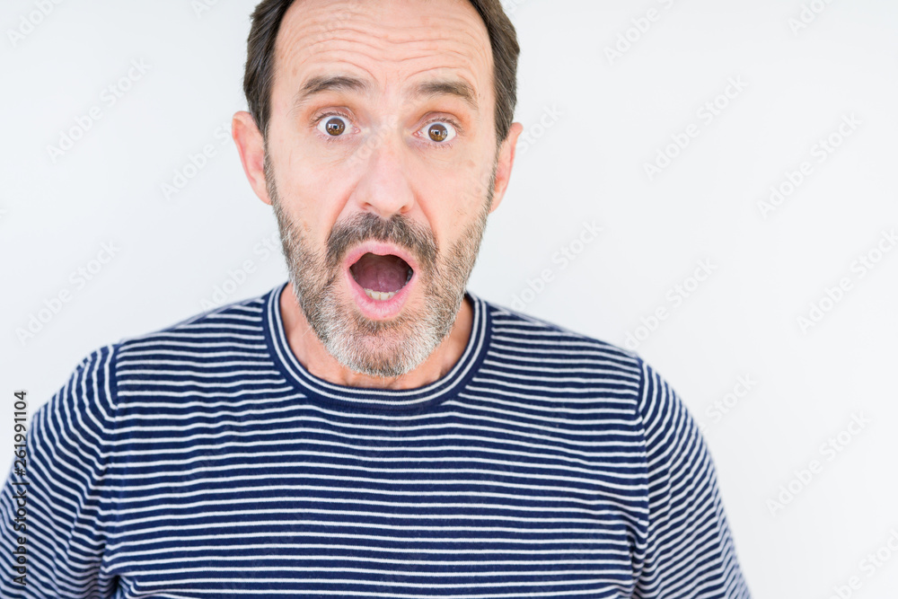 Handsome senior man over isolated background afraid and shocked with surprise expression, fear and excited face. Handsome senior man over isolated background afraid and shocked with surprise expression, fear and excited face.
