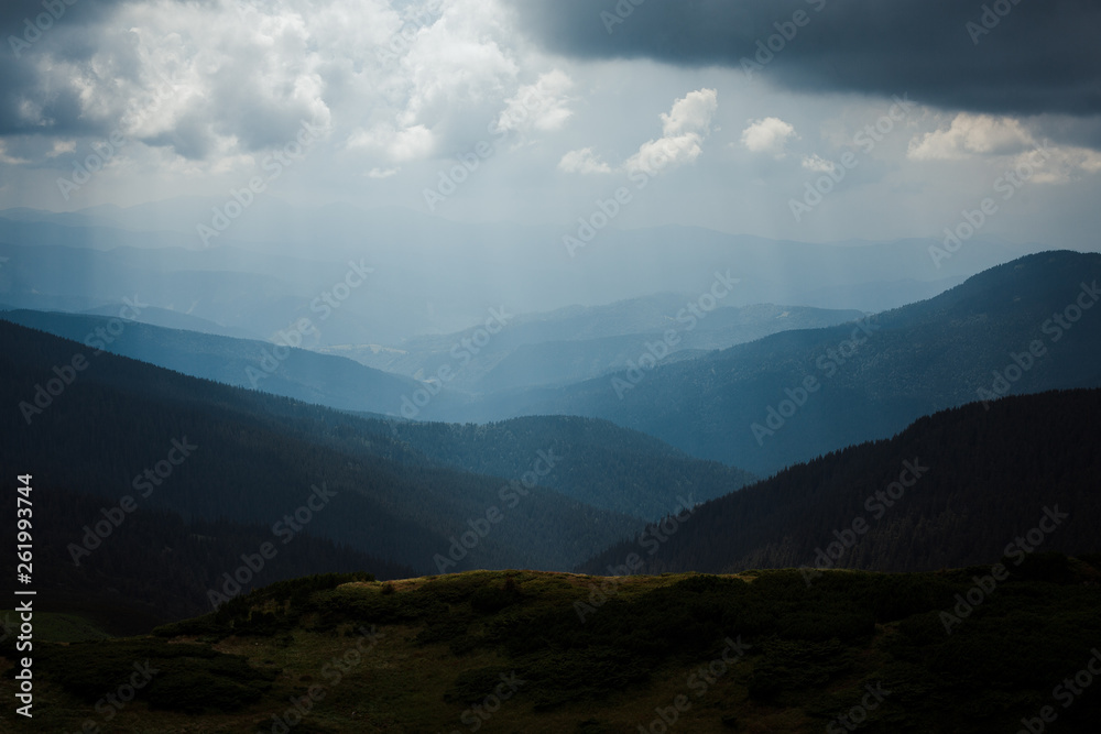 wild mountains in the rain