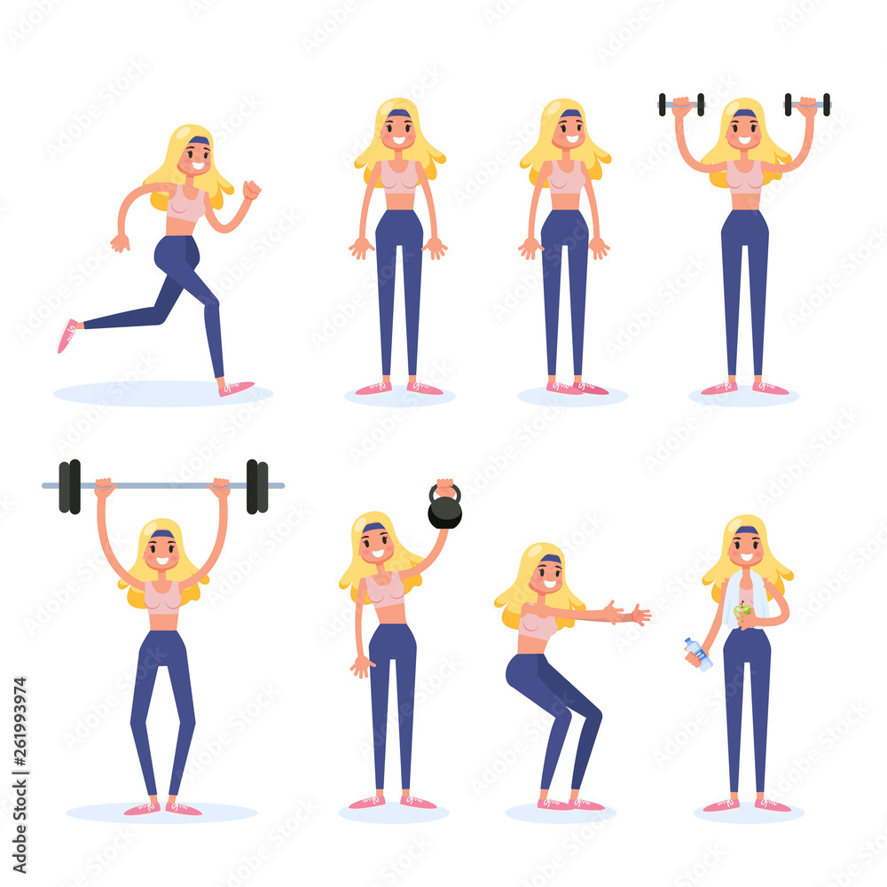 Woman doing various sport exercise set. Training Woman doing various sport exercise set. Training