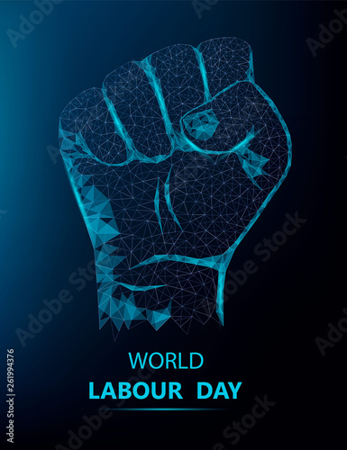 Happy Labor Day greeting card with polygonal hand