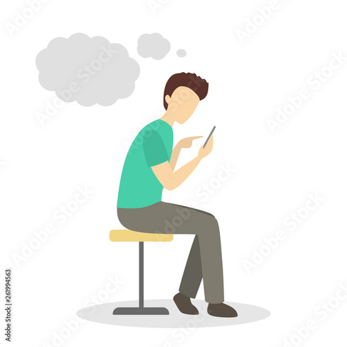 Man sitting with the mobile phone and chatting