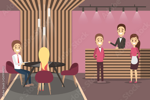 Cafe inteior. People sitting at the table