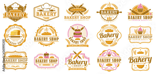 A collection of Bakery logo template, Bakery shop emblem set, vintage retro style logo pack