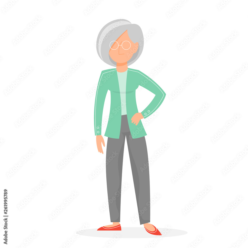 Old woman standing. Senior person with eyeglasses Old woman standing. Senior person with eyeglasses