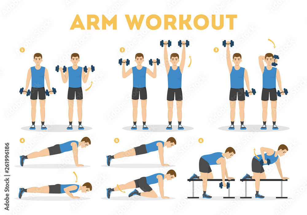 Arm workout for man. Exercise for strong arms Stock Vector