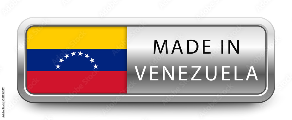 MADE IN VENEZUELA metallic badge with national flag isolated on white background MADE IN VENEZUELA metallic badge with national flag isolated on white background