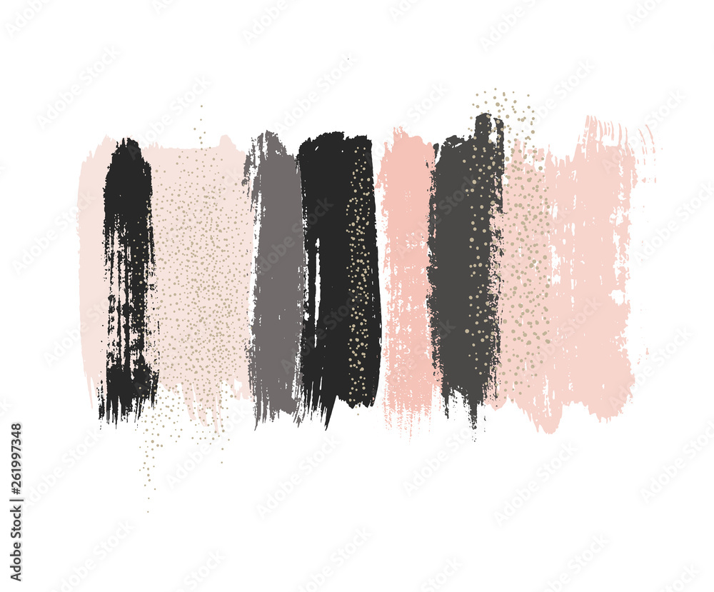 Brush strokes background. Set of Ink painted smudges in pink, nude, taupe, black. gold. Vector design elements. Brush strokes background. Set of Ink painted smudges in pink, nude, taupe, black. gold. Vector design elements.