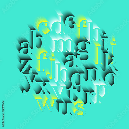 font alphabet with sliding letters in blue yellow shades