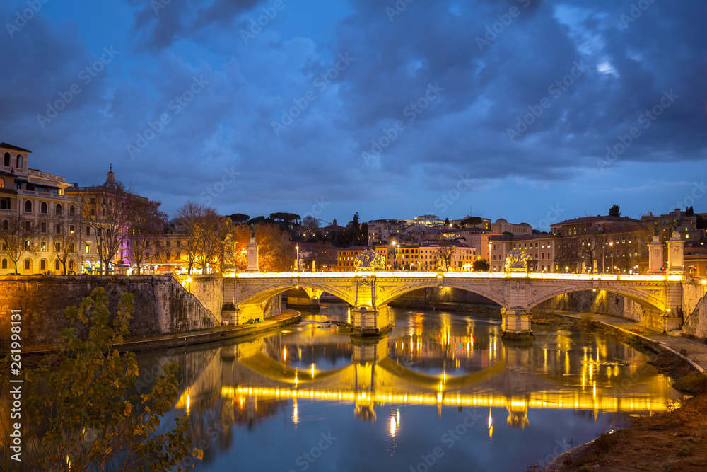 Ponte Principe bridge over the Tiber river at dusk in Rome, Italy