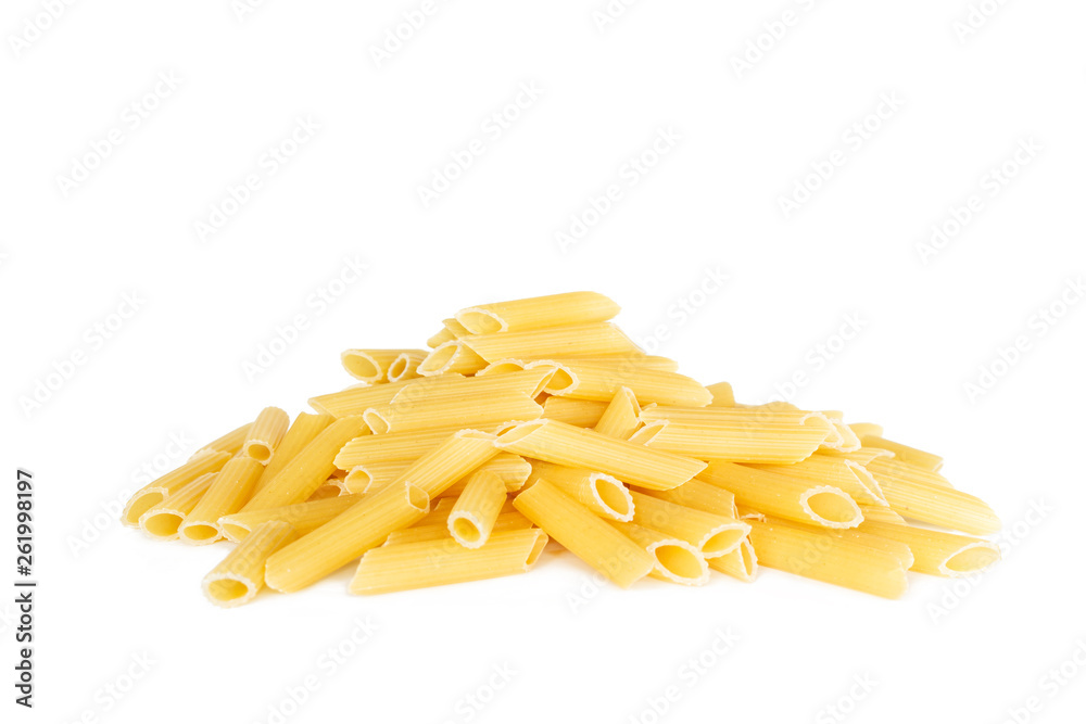 dry pasta penne Italian food white background. dry pasta penne Italian food white background.