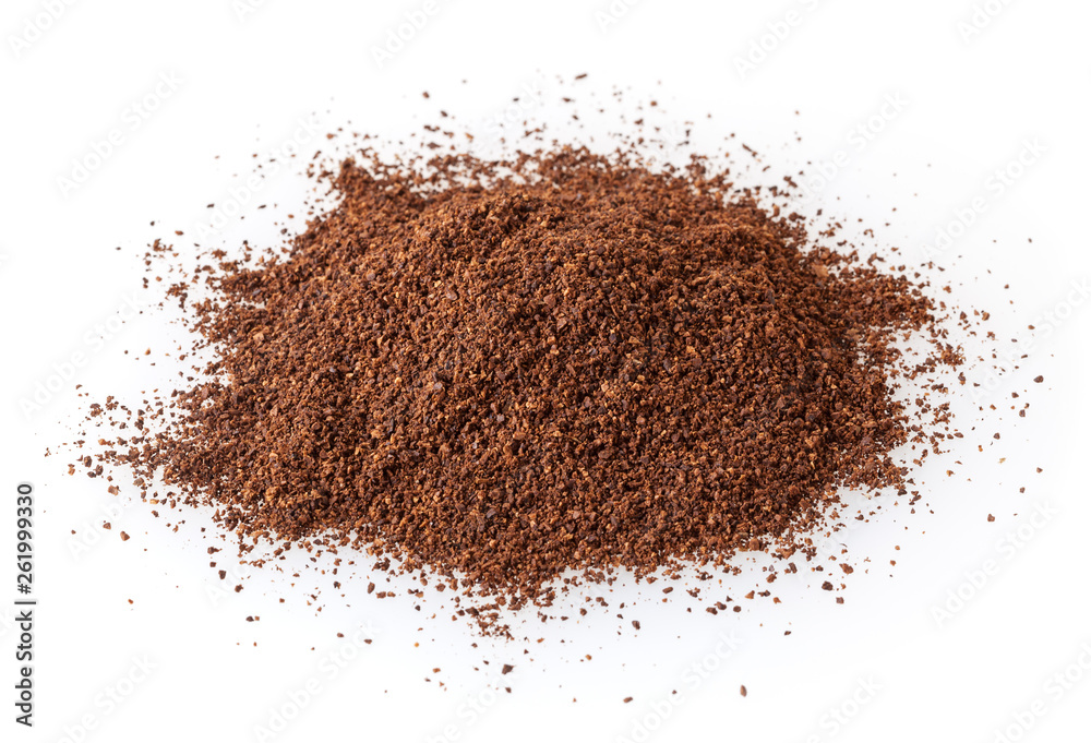 Heap of ground roasted coffee beans isolated on white background Heap of ground roasted coffee beans isolated on white background