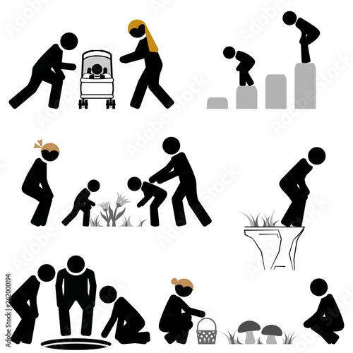 Pictogram scene of looking down and bending forward