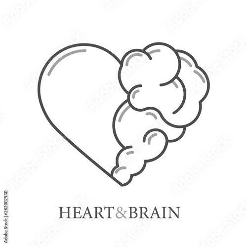 Heart and Brain flat modern icon logo vector design. Interaction between soul and intelligence, emotions and rational thinking or teamwork and balance