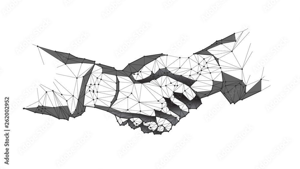 Abstract virtual Hand shake the circle interface on green cyberspace ...
