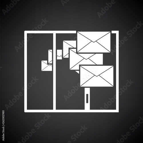 Mailing Icon. White on Black Background Design. Vector Illustration.