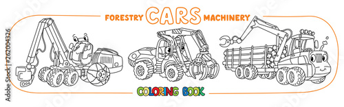 Forestry machinery funny cars coloring set