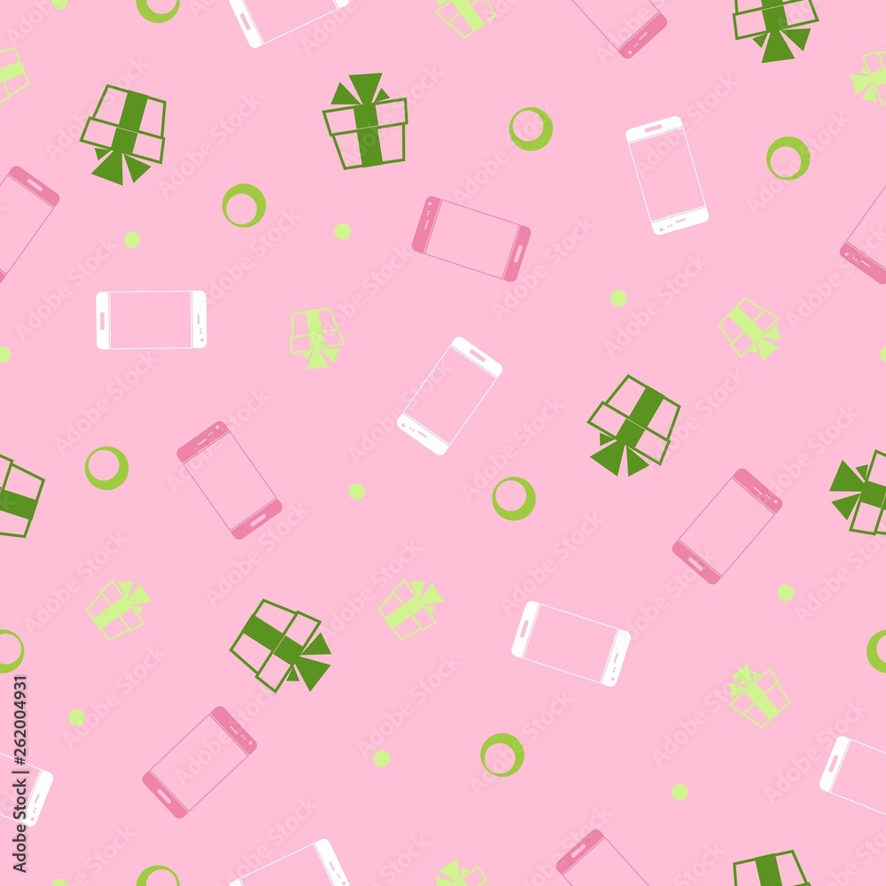 Mobile phones on a pink background. Seamless pattern. Vector illustration.