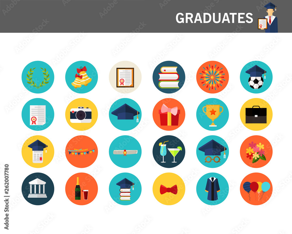 graduates concept flat icons.