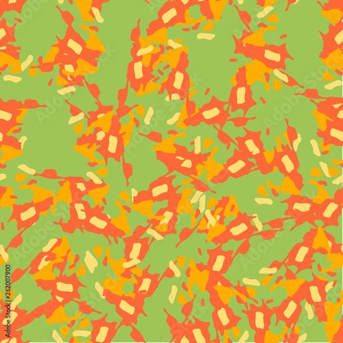 UFO camouflage of various shades of green and orange colors