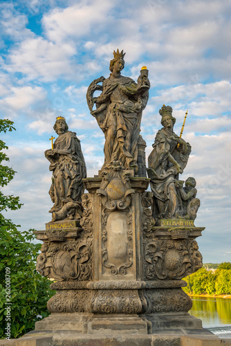 Baroque Statues on the Prague Charles Bridge on a sunny day