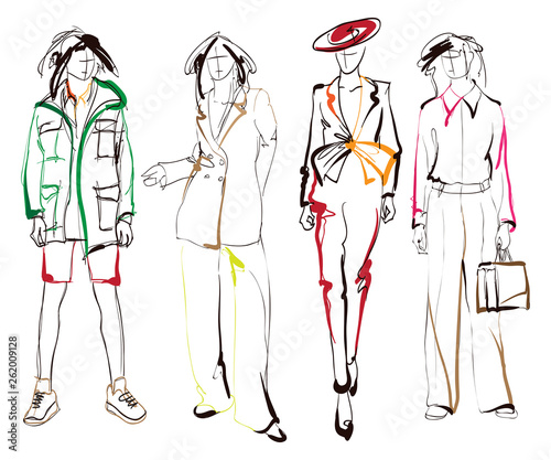 Stylish fashion models. Pretty young girls. Fashion womans Sketch