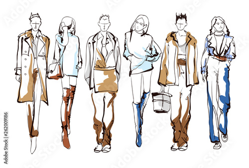 Stylish fashion models. Pretty young girls. Fashion womans Sketch