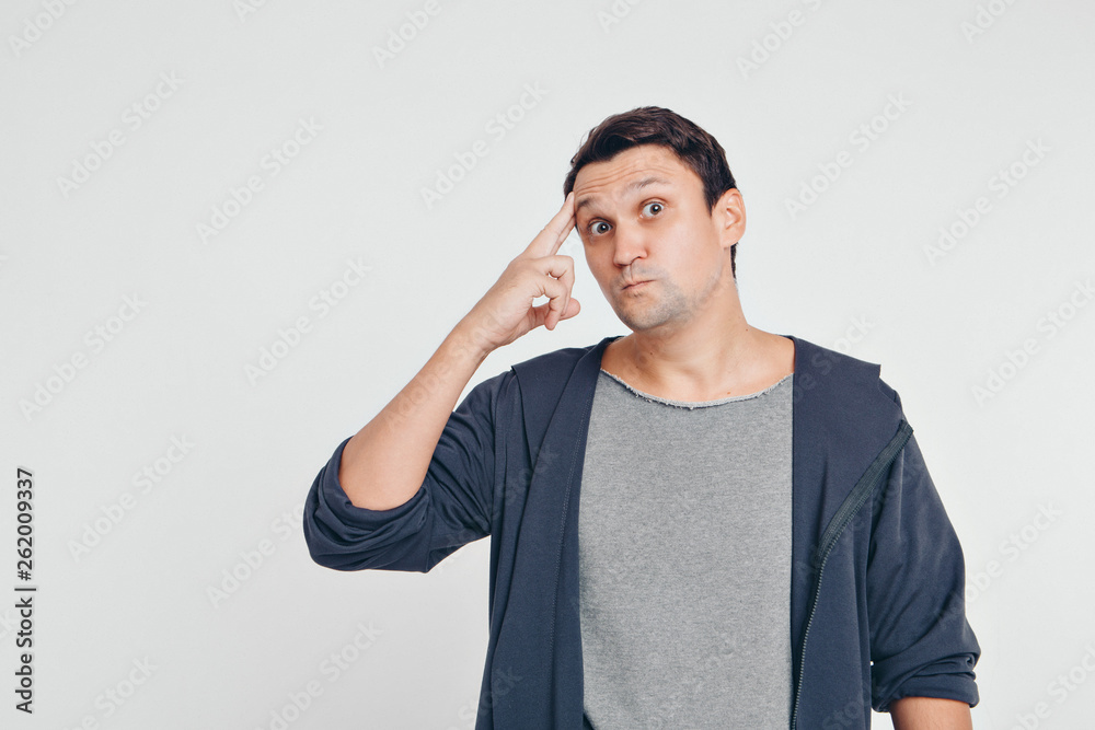 portrait of man thoughtful. Guy with hands on face isolated on white background portrait of man thoughtful. Guy with hands on face isolated on white background
