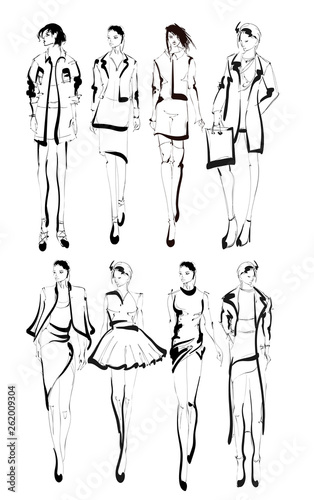 Stylish fashion models. Pretty young girls. Fashion womans Sketch