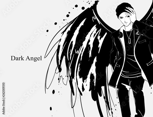 Angel man. Dark angel. Vector image of beauty fashion angel man. Fashion angel.
