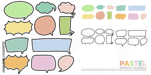 drawing Speech Bubbles in pastel color theme with black borders vector. separating color and border. For female style cartoon or cosmetic and child photo